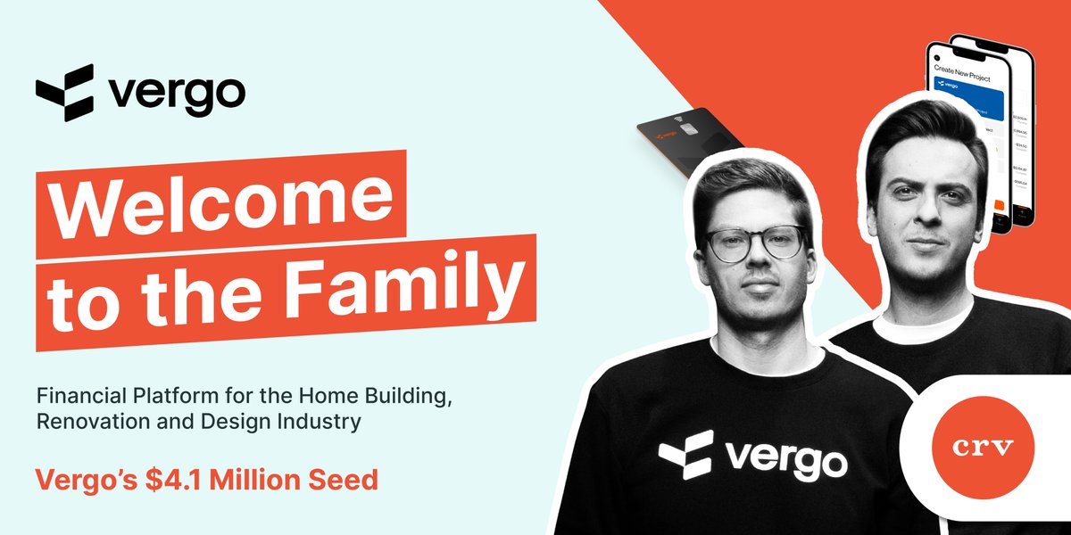We’re excited to lead the seed for <a href="/GetVergo/">GetVergo</a>, a company also backed by interior design &amp; architecture CEO <a href="/KellyWearstler/">Kelly Wearstler</a>, <a href="/richkane_/">Rich Kane</a>, <a href="/einar_hma/">Einar HM</a> &amp; the team are transforming financial management for the home design, remodeling &amp; construction industries. #PowerToTheBuilder