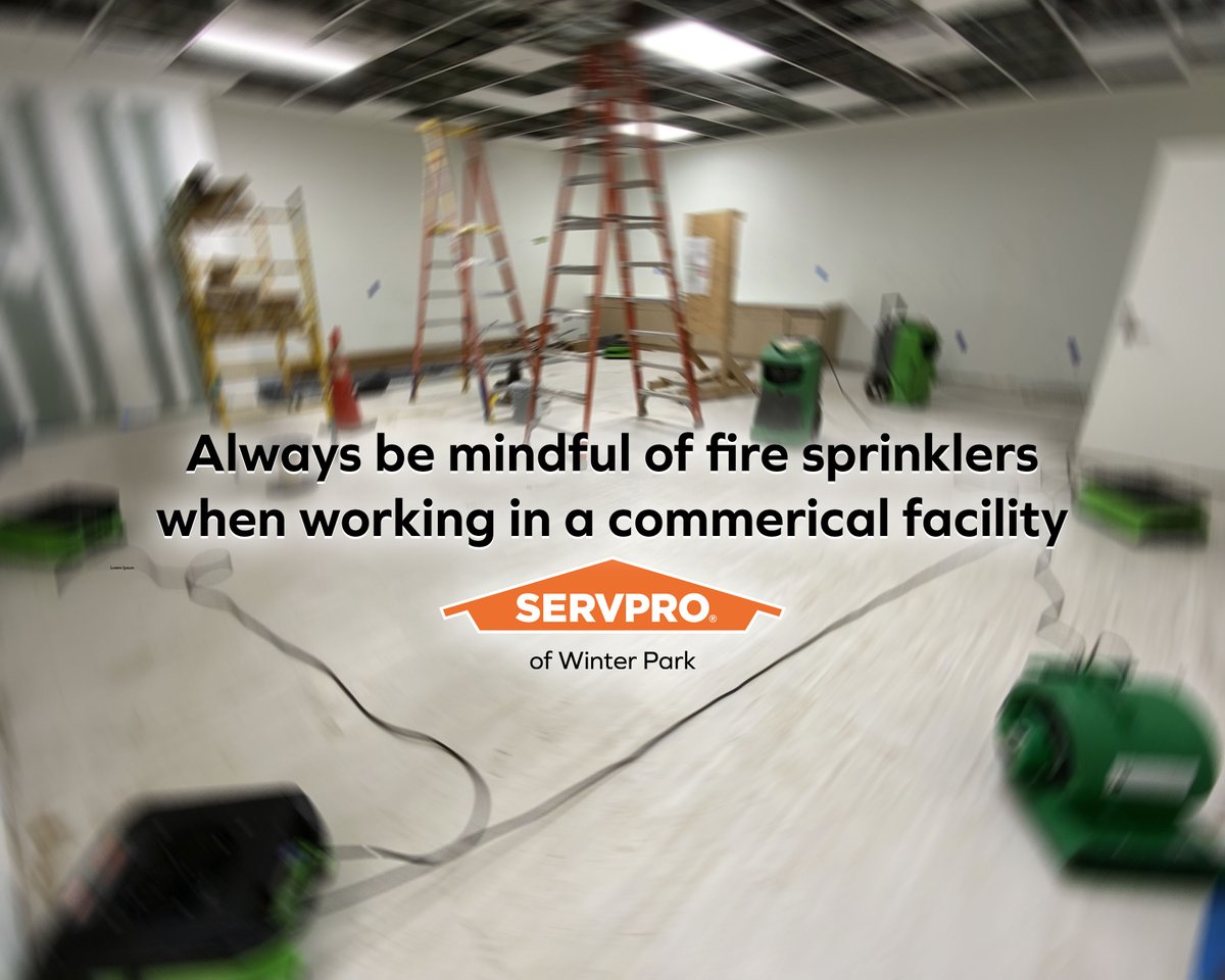 #WaterDamageWednesday It is quite easy to cause a huge mess when working around fire sprinkler systems as they are often neglected. The sprinkler heads and pipes become brittle and are easy to break. Be sure to remain cautious of them and know to call us if something happens.