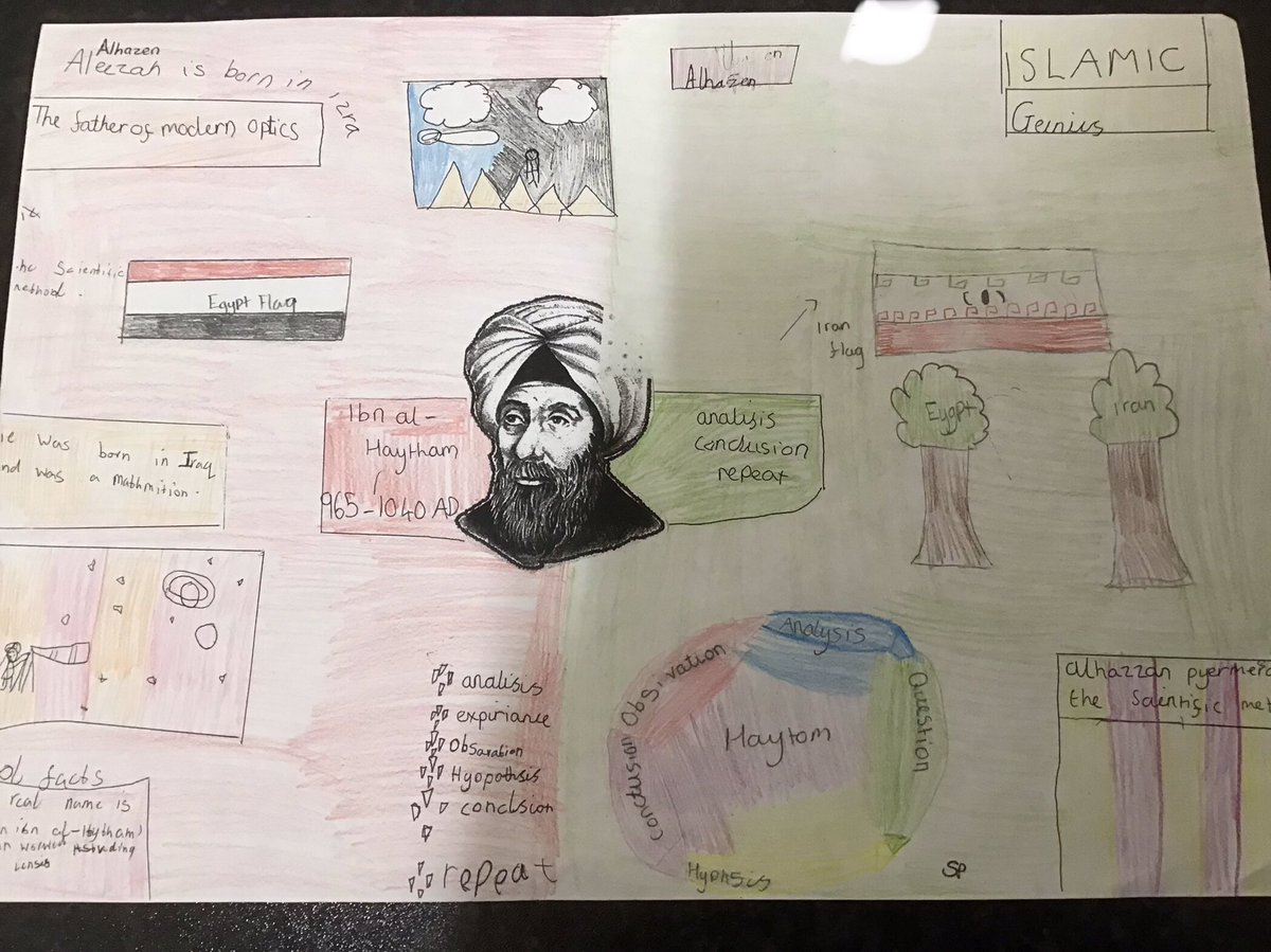 EdaleRiseSchool's tweet photo. To start their science topic, Light, Year 3 have been learning about the ‘Islamic Genius’, Alhazen, a 10th century scientist who pioneered so much in the world of optics and gave us the scientific method. #ibnalhaytham #science #takecarework https://t.co/I1KdNnxjI8