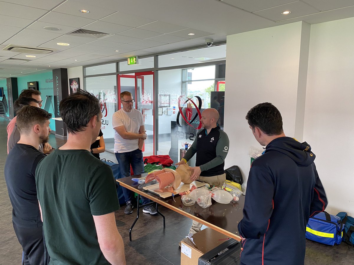 IRFUSaferugby's tweet photo. Delighted to be back @KingspanStadium with @UlsterRugby for our first full SAFE Rugby level 3 course after a few years of Covid disruption. Thanks to the Ulster medics for hosting us. @IrishRugby @IRFUSportsMed https://t.co/eEH122U7Fi