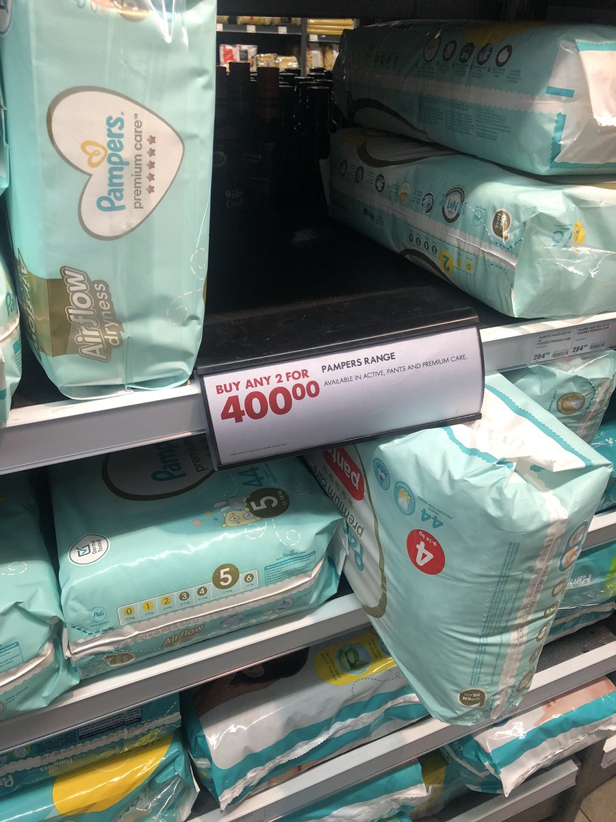 Parent Twitter,

Woolies has a special for diapers, any 2 for R400. This is for the Pampers range.