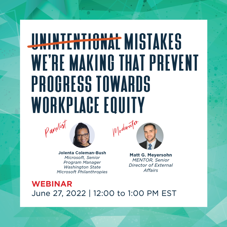 MENTORnational's tweet photo. Join us on 6/27 at 12 PM EST to learn how, by examining the structures that perpetuate inequities &amp; shifting our behaviors to better support youth in the workforce, we can truly change the system &amp; drive workplace equity. Register: https://t.co/ZwEjZ6ehLq #MentoringAmplifies https://t.co/ccycmOFNhO