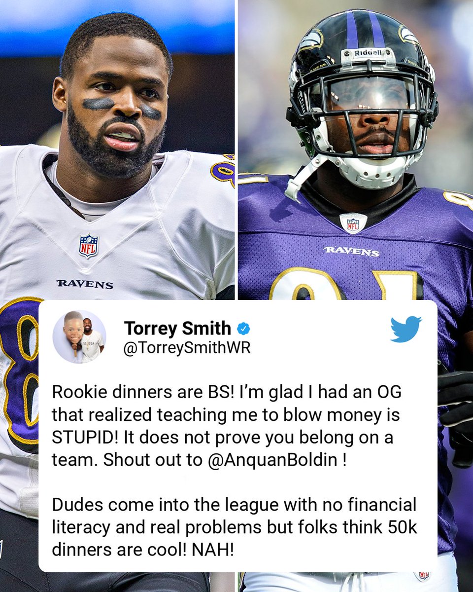 .<a href="/TorreySmithWR/">Torrey Smith</a> had thoughts on the rookie dinner tradition 👀