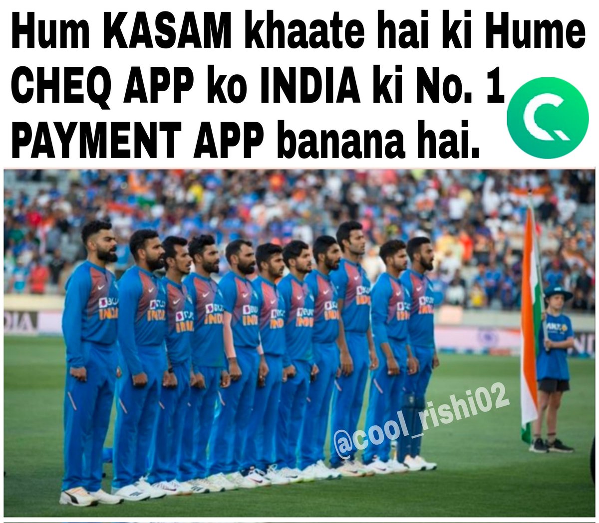 Cool_rishi02's tweet photo. @cheqit_ #Round 3 
#Theme - #CricketMemes #GoCheq 
Meme- 1
#CheqContest 

Thanks for this awesome giveaway dear @cheqit_ 🙏

Join
@artist_byheart
@secret_rajni 
@Pravend51063881 
@k50devi https://t.co/YOnn3DZhKl
