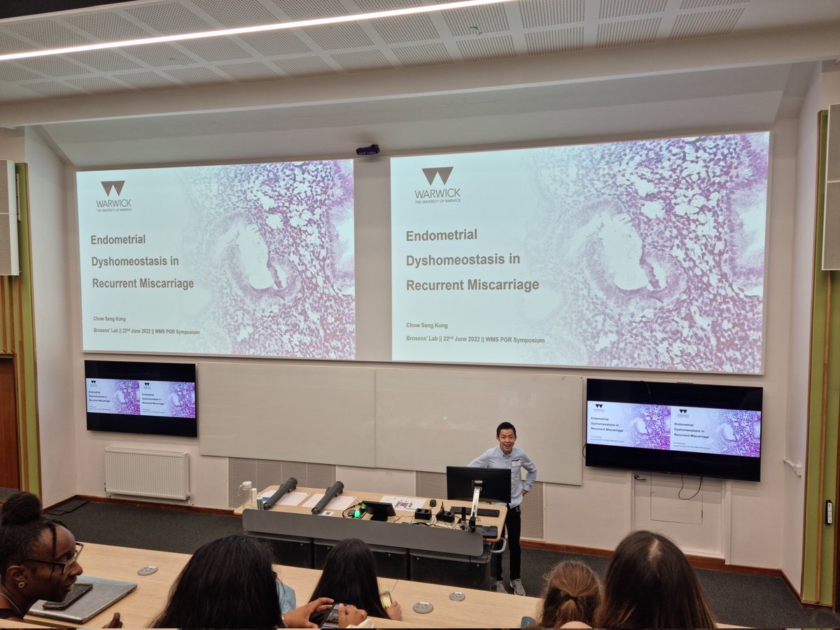 Fantastic talk on Endometrial Dyshomeostasis in Recurrent Miscarriage by <a href="/ChowSengKong1/">Chow Seng Kong</a> at the WMS PGR Symposium 2022! <a href="/WMS_RD/">WMS Research Degrees</a> #ReproRocks #NKcells #miscarriageresearch