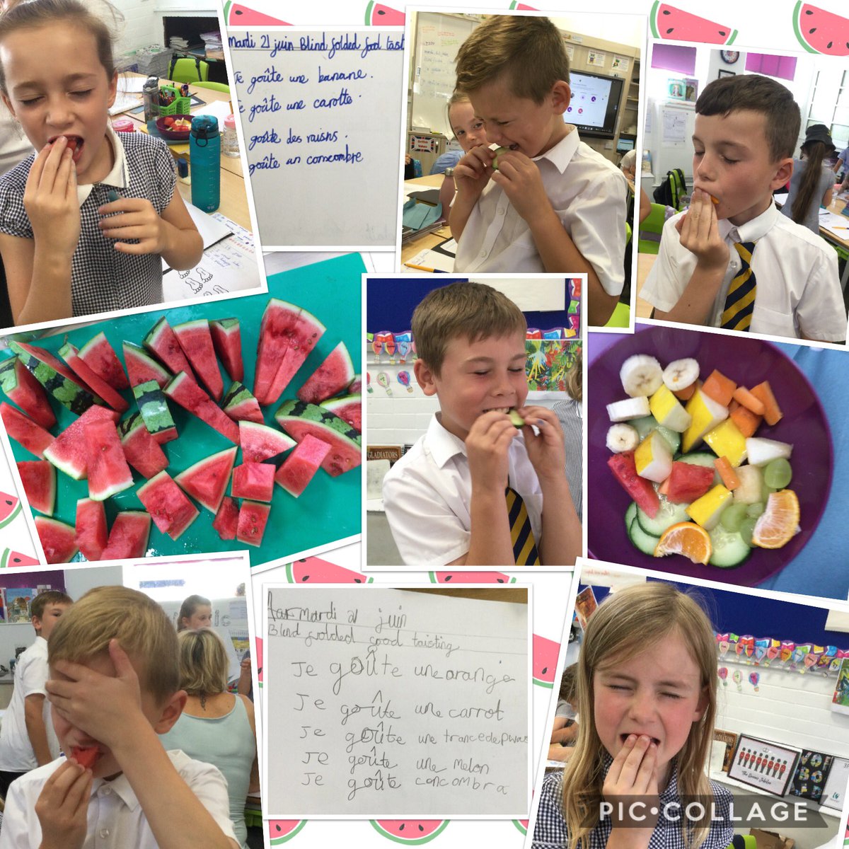 HBJSCH63's tweet photo. We had a fun afternoon trying lots of different fruits and using the french names. We had lots of watermelon left over so had a cooling treat as well! #HBJSFrench https://t.co/kxS72WwvE6