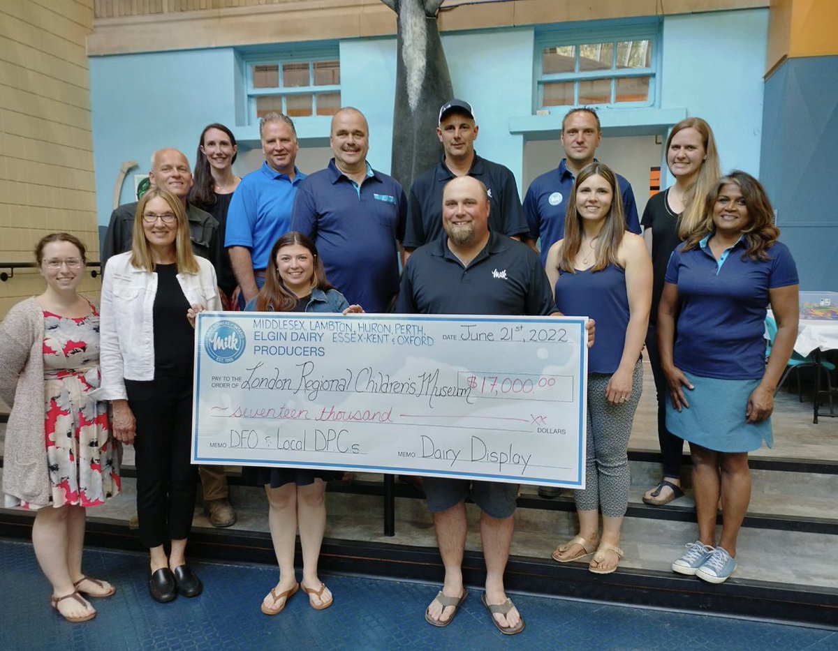 #GoodsNewsThread 📣 This week, dairy producers across Essex-Kent, Lambton, Middlesex, Elgin, Oxford, Huron &amp; Perth counties came together to donate $17,000 to the <a href="/ldnchildmuseum/">London Children's Museum</a>. Proud of our local farmers who teamed up for the betterment of #ontag and their communities 👏