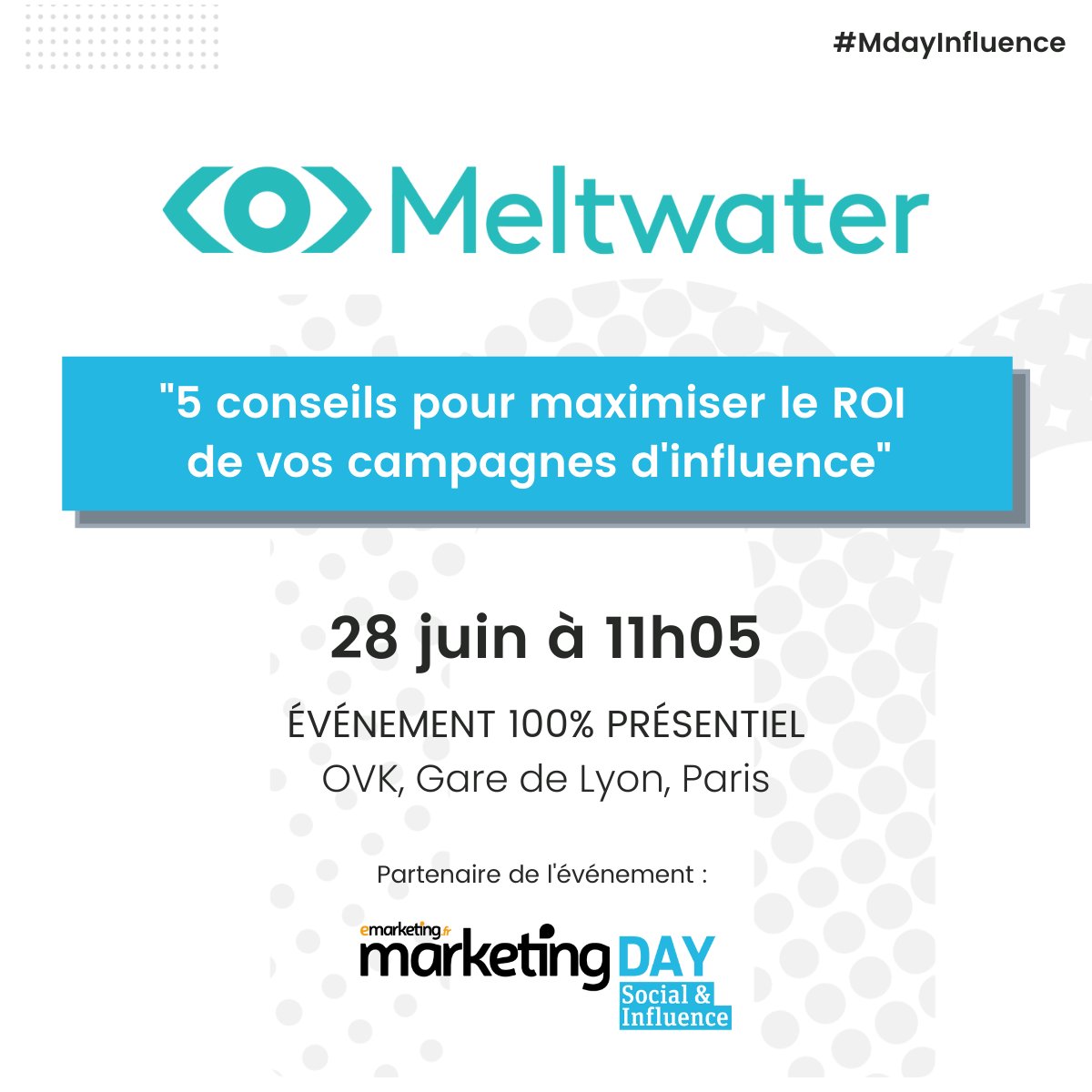 Des campagnes d’#influence avec un meilleur ROI, ça vous tente ? 💡
Rendez-vous le 28 juin au #MdayInfluence en collaboration avec <a href="/Emarketing_fr/">Emarketing.fr</a>, pour découvrir les clés d’un #marketing d’influence réussi 📆
Inscrivez-vous vite : bit.ly/3OASyZ1
