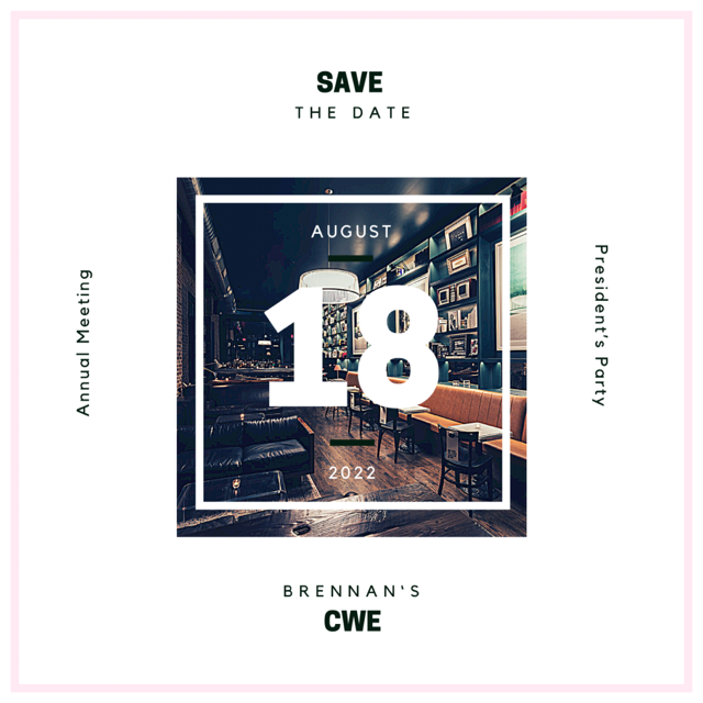 SAVE THE DATE!  Please join us at Brennan’s for the President’s party/annual meeting on August 18th from 5:30-7:30.  Open bar, heavy appetizers.  Registration to open soon, but space is limited so save the date now and register once you get the link! We hope to see you there!!…