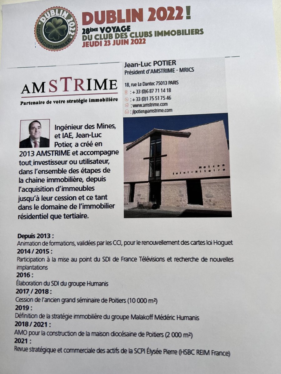 AMSTRIME's tweet photo. AMSTRIME est partenaire du 28eme voyage d’Etude du Club des Clubs Immobiliers à Dublin du jeudi 23 juin 2022 https://t.co/z8tSeSBAAG