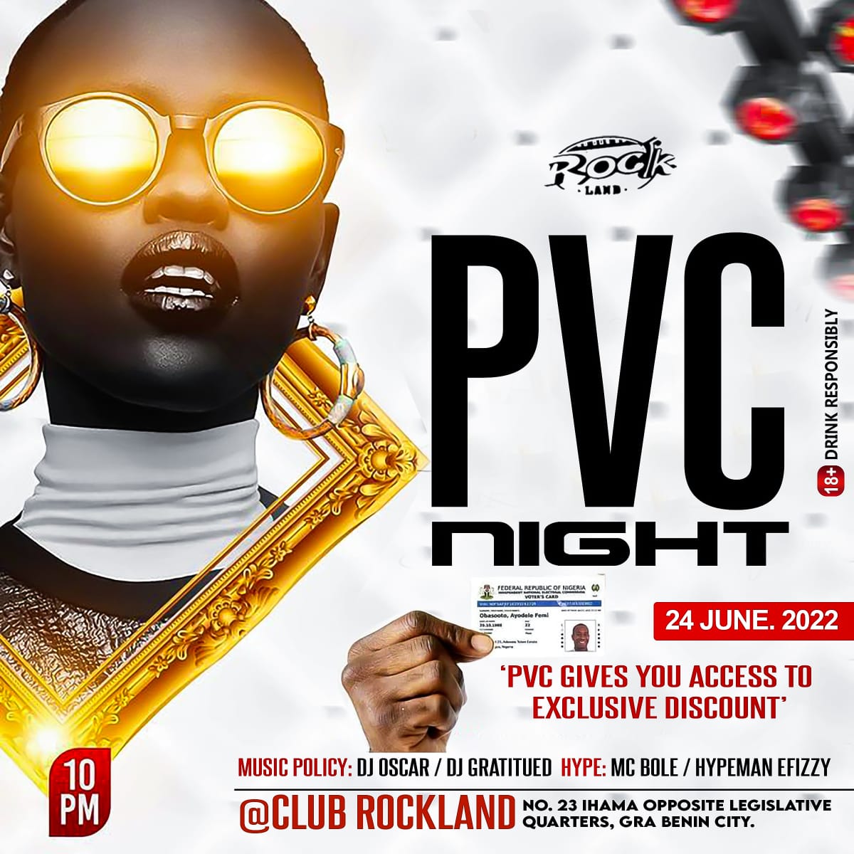 #PVCNIGHT🗳is gonna be Epic🔥 Pull up with your squad let’s party {Exclusive discount for PVC holders}

#GetYourPVC

#fearwomen #breastislife
She's a 10 Ike Ekweremadu Wike
Ned Nwoko Obaseki #edotwitterspace #OBIdient2023
Naira #EdoTwitter #BeninCity  #Benin #edotwittercommunity