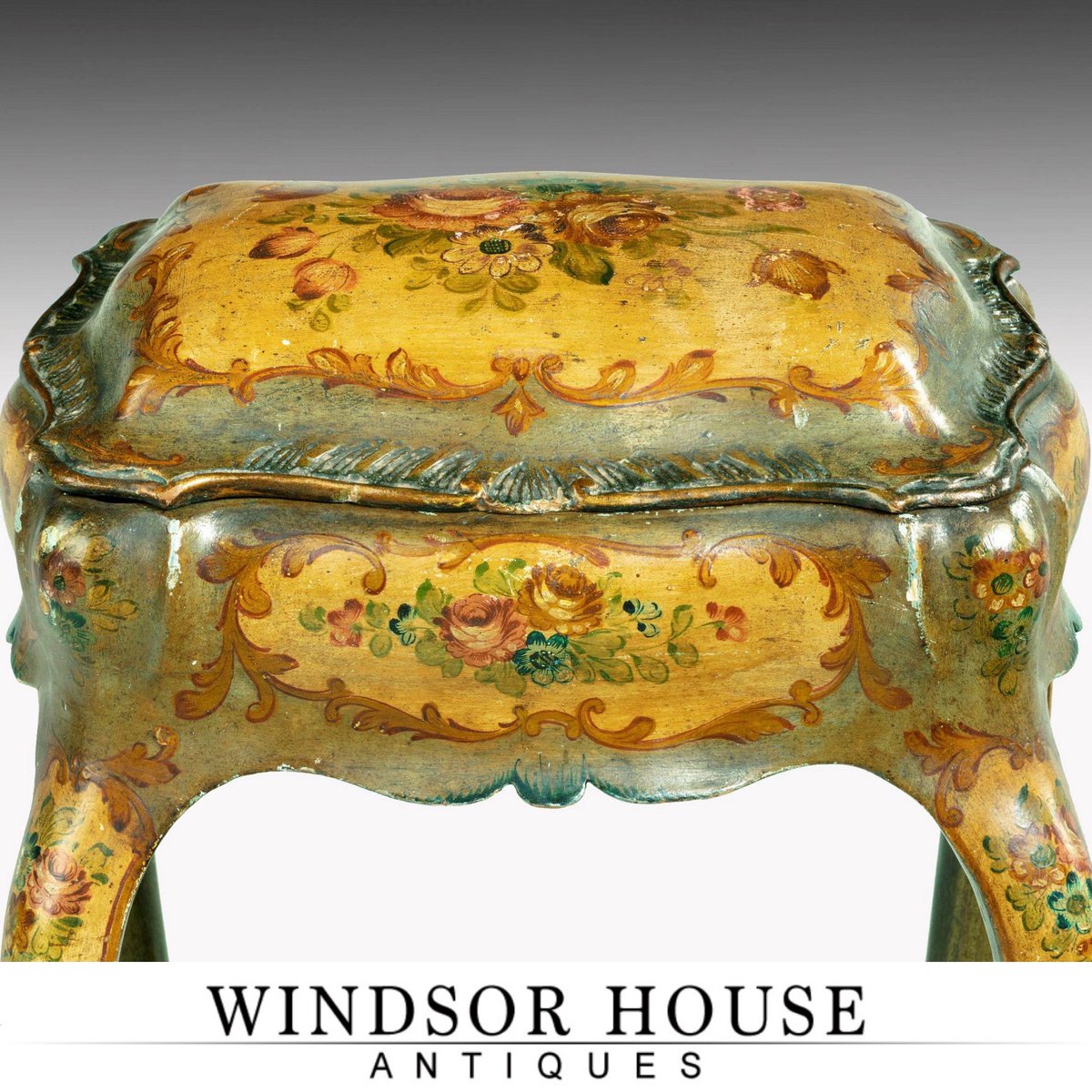 This spectacular sewing table of exaggerated Bombay form is in its original state and has very eye-catching paintwork. On sale for £1,850!! View at windsorhouseantiques.co.uk/tables/work-ta…