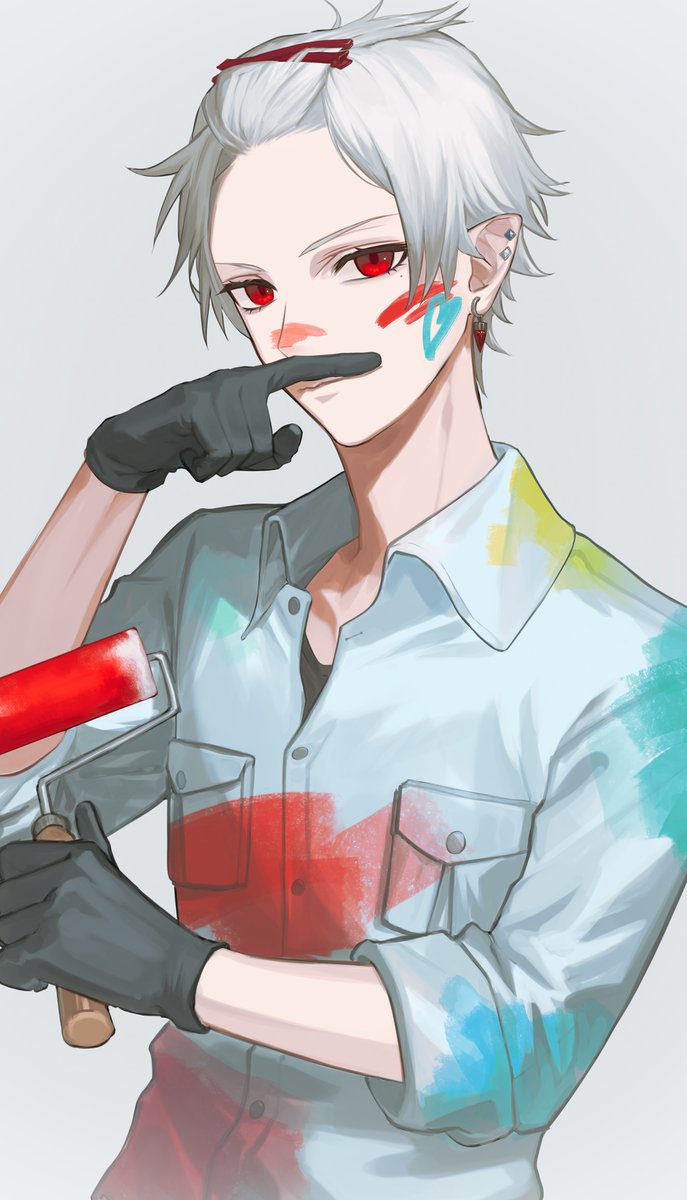 kuzuha (nijisanji) 1boy red eyes gloves male focus solo pointy ears shirt  illustration images