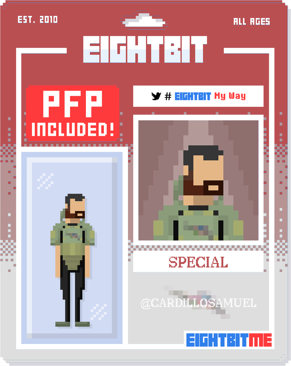 dbnin9's tweet photo. Made a special #EightBitMyWay bit for one of the
@eightbit VIP holders, @RTFKT CTO @CardilloSamuel π
(It's too hard to draw RTFKT logo in eightbit style π
Can you identify it on his chest? π« )
#bitbybit https://t.co/gZwJxCvjiw