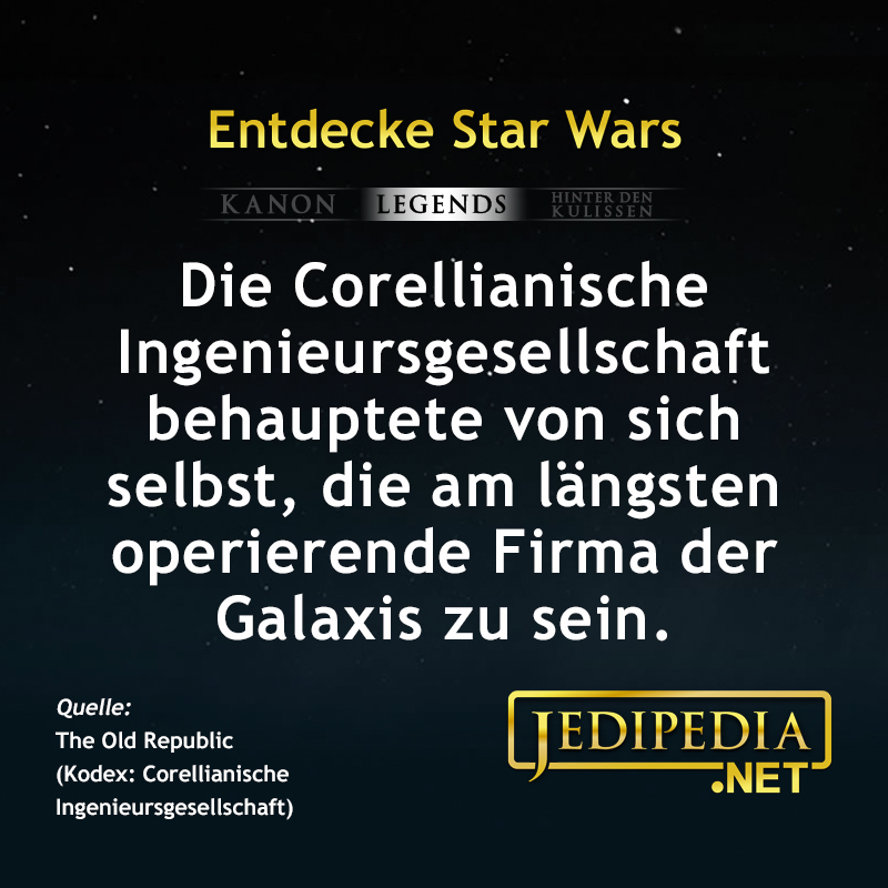 jedipedia's tweet photo. Dem Ingenieur war’s nie zu schwör? 🤔
https://t.co/GsTiOBO0Gg
#Jedipedia #EntdeckeStarWars #StarWars #LegendsFakt #CorellianEngineeringCorporation #CorellianischeIngenieursgesellschaft #CEC #LongestRunning #SWTOR #SWTORCodex https://t.co/7I6zPp5WFA
