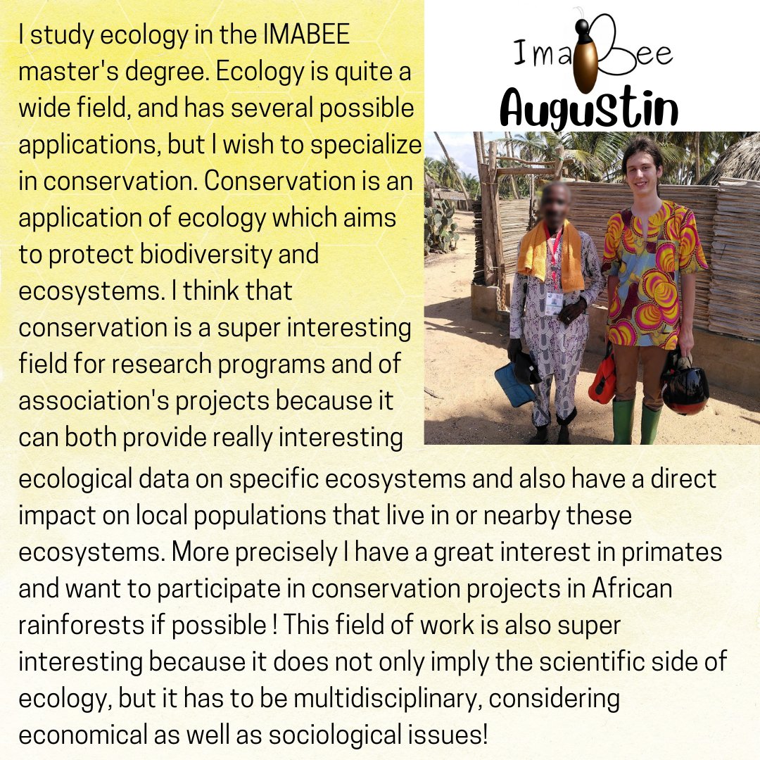 LSciences3's tweet photo. 🐝Meet the IMABEE students!🐝
Today, it‘s Augustin‘s turn.
And the IMABEE fact #2 is: IMABEE is a two-year research-oriented master program for students interested in biodiversity, ecology and evolution. 💡 https://t.co/CPZoCHqRvf
