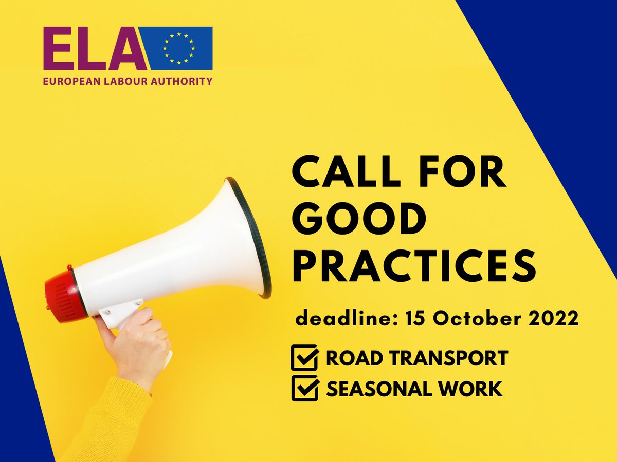EU_ELA's tweet photo. 📢 ELA call for good practices is open! Don't miss the opportunity to apply!
📅Deadline: 15th of October
👉🏻Read more at: https://t.co/bYiqwzpxi1
#EULabourAuthority #ELARoadTransport #roadtransport #PostingRules https://t.co/xuUMqba0XR