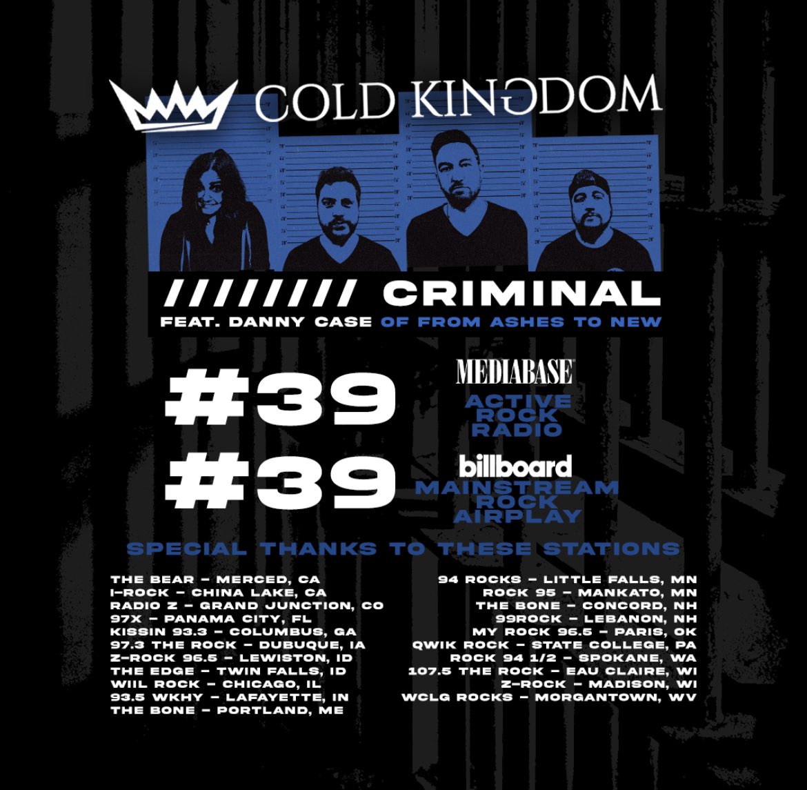 Cold Kingdom on Twitter: "CRIMINAL has broke the top 40 in both @MediabaseCharts active rock AND @billboard mainstream rock charts! Thank you everyone for support and keep demanding your favorite station
