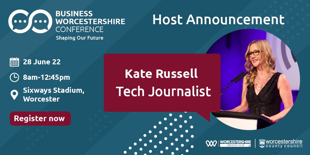 📢We are thrilled to announce technology expert, blogger, author and journalist, Kate Russell, will be hosting our #BusinessWorcConference22

To ensure you don’t miss out and to view the full line up, visit 👉 bit.ly/BusWorcConf22

#WorcestershireHour @WBCUpdates