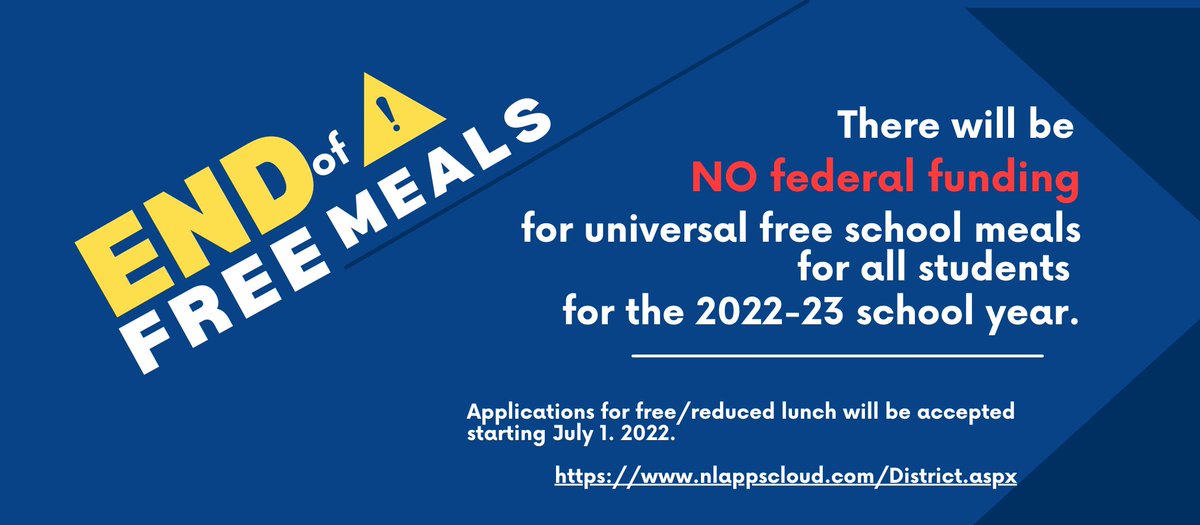 OldhamCoSchools's tweet photo. Universal free school meals will be ending for the 2022-2023 school year. If you believe you may qualify for free or reduced school meals, applications will be accepted starting July 1 for the 2022-2023 school year. Starting July 1, apply online at https://t.co/ZAKTB9Uzb9 https://t.co/Ya7LwN5DW5