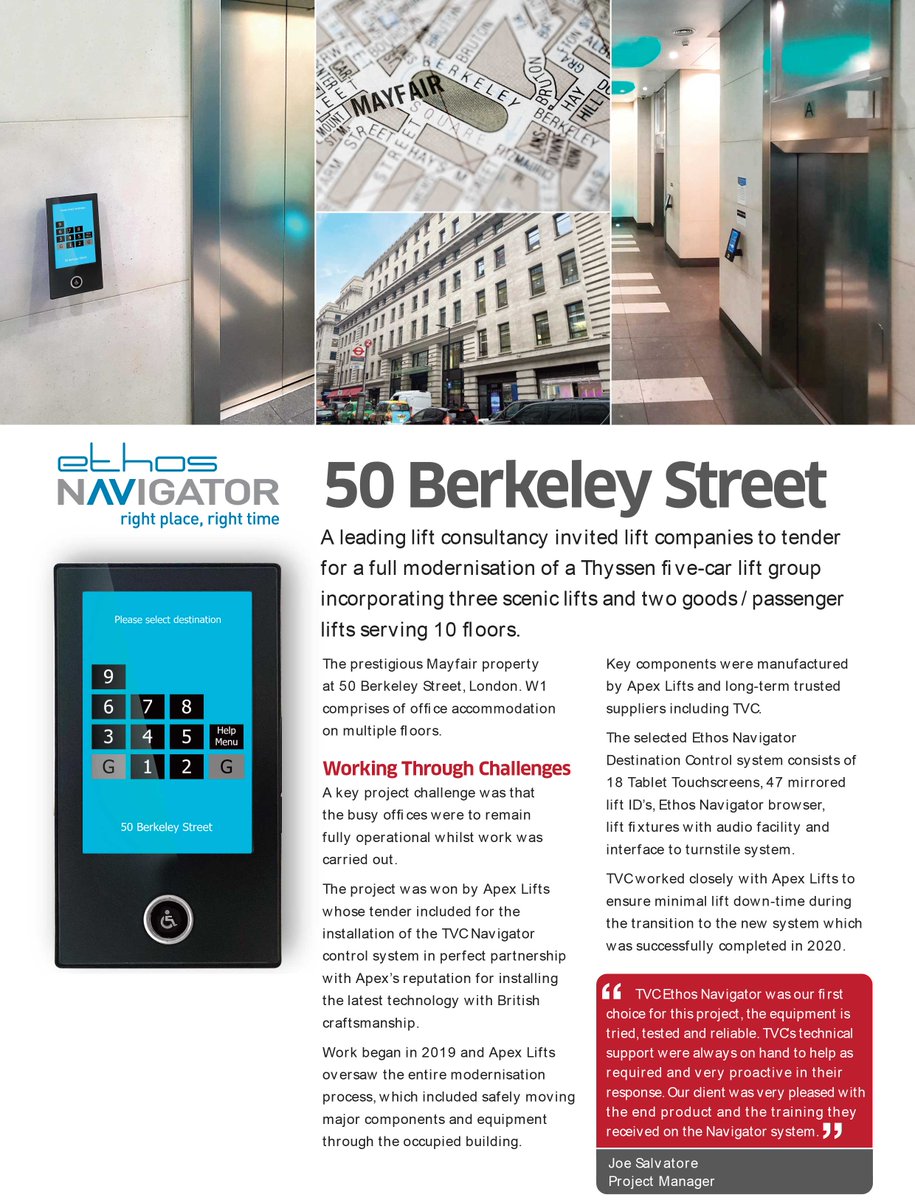 Transforming the lift user experience at 50 Berkeley Street with our best in class Ethos Navigator Destination Control System. #ethosnavigator #lift #people #passengers #userexperience #tvc #offices #buildings