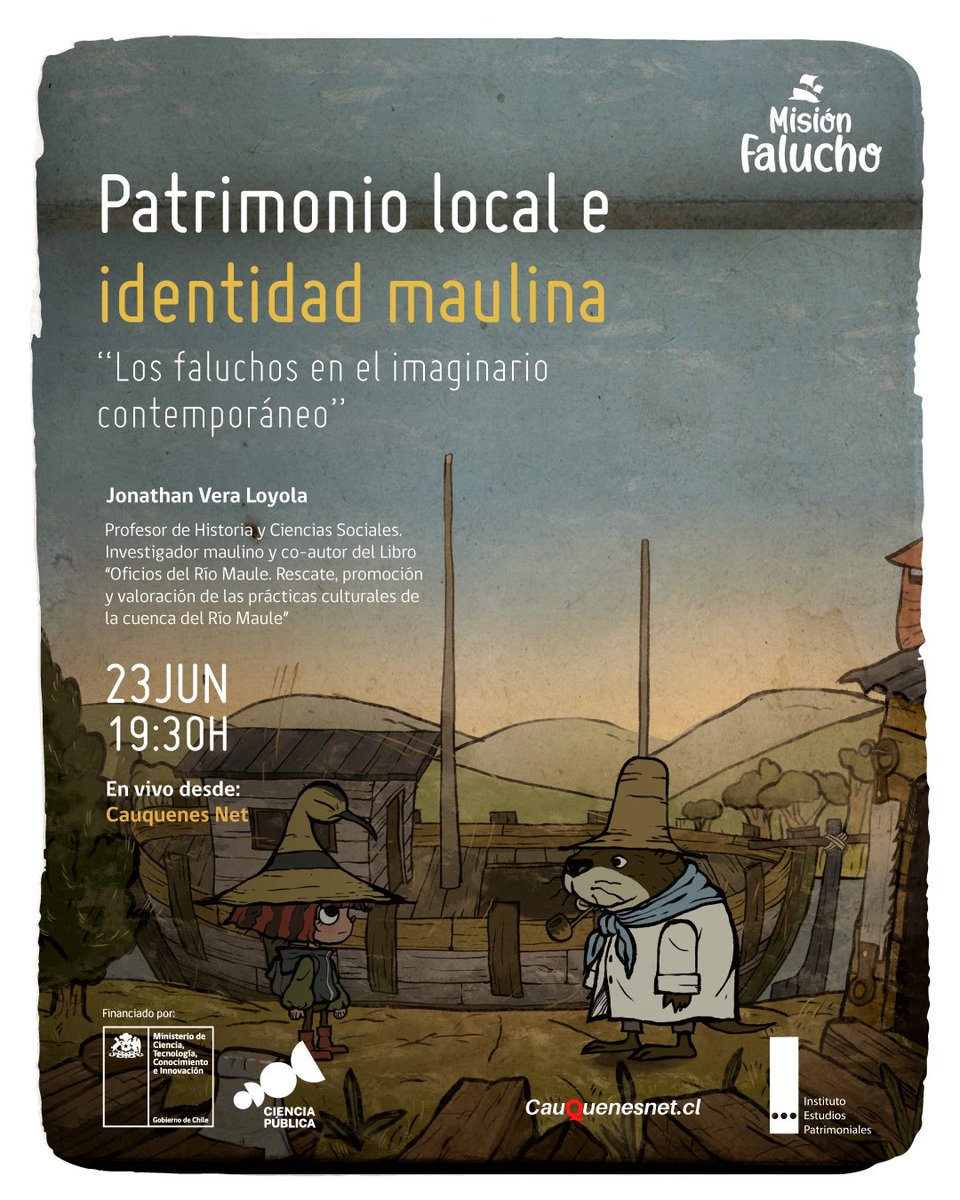 ExploraMaule's tweet photo. Las y los invitamos al primer #FbLive de @MisionFalucho 🛶 “Los faluchos en el imaginario contemporáneo” junto a la historiadora Pía Acevedo y Jonathan Vera, profesor de historia e investigador Maulino

🗓Jueves 23 de junio
🕣 19:30 horas
📱 @cauquenesnet: https://t.co/ERqYAYEOAY https://t.co/E34vZY6XtS