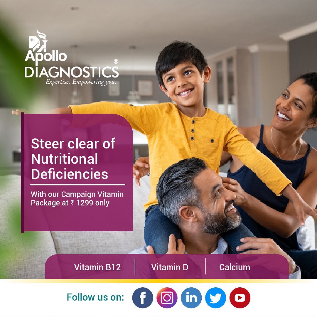 Nutritional deficiency occurs when the body is unable to absorb or get enough nutrients from food. It could lead to various health problems, skin disorders, digestive issues, and dementia (memory loss).

For more details call +91 74068 91029. 

 #ApolloDiagnosticsCentre