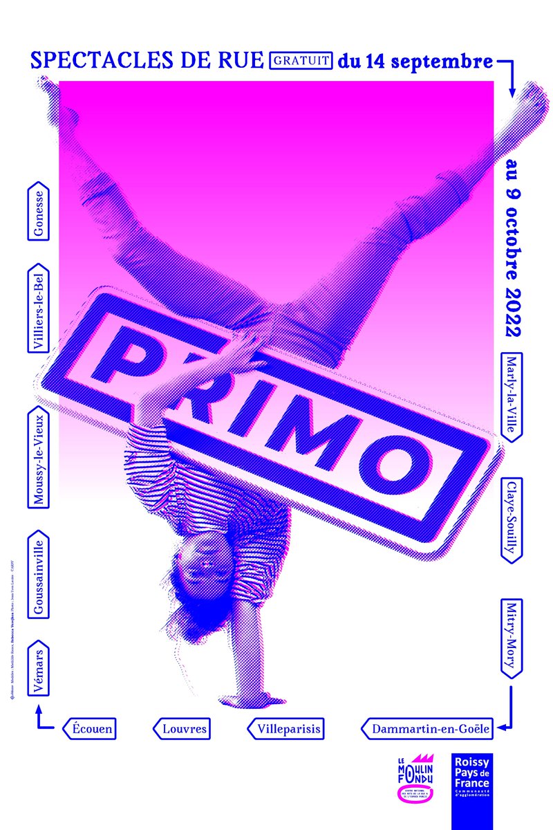 #PRIMO2022 Retrouvez la programmation sur oposito.fr/-PRIMO-4e-edit…

#PRIMO #festival #artsdelarue #moulinfondu #CNAREP #spectacles #gratuit #roissypaysdefrance