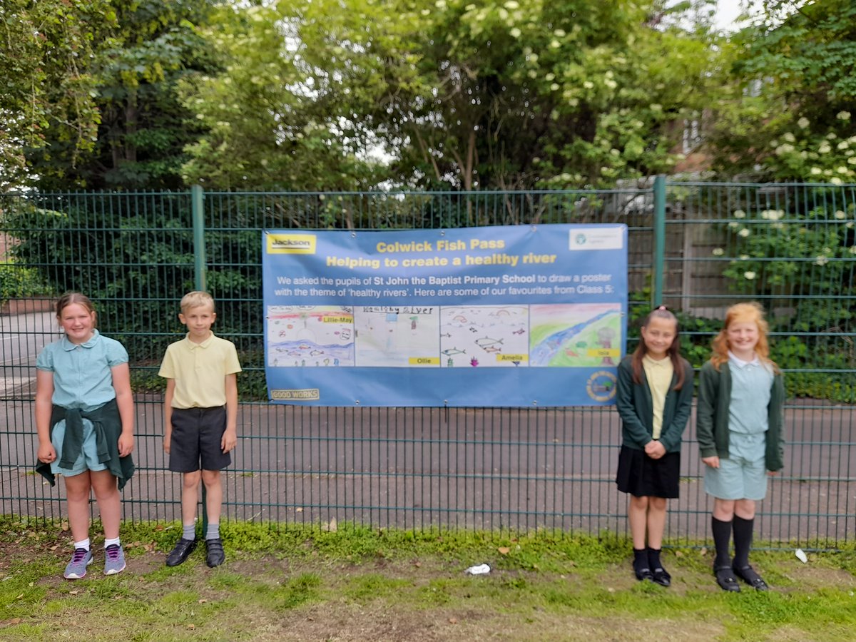 EnvAgencyMids's tweet image. Take a look at these 'healthy rivers' posters designed by children from the St John the Baptist primary school in Colwick #Notts

The banners will shortly be on display at the construction site for the #ColwickPark (Holme Sluices) fish pass🐟

Read more⬇️
gov.uk/government/new…