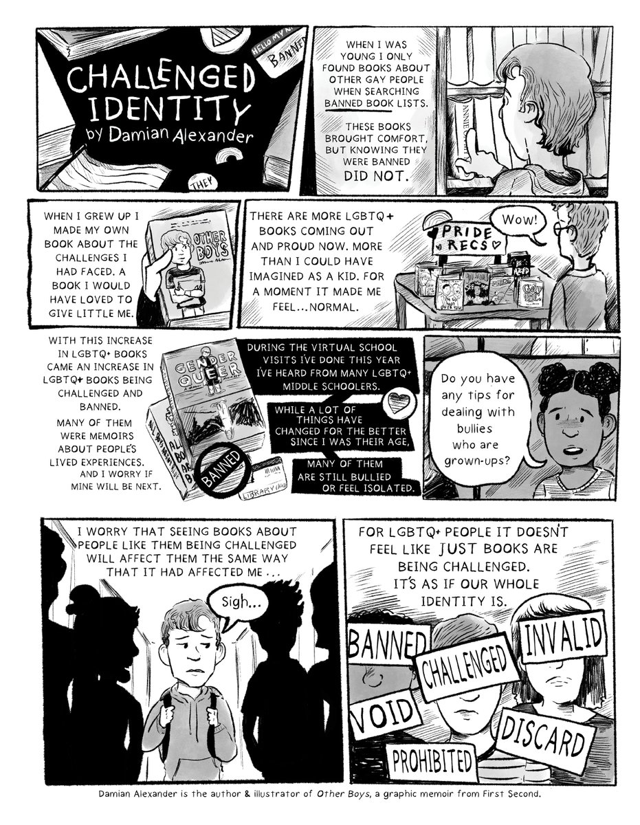 Kirkus Reviews (@kirkusreviews) on Twitter photo “Is my book next?” For our 🏳️🌈 #LGBTQ+ #Pride Issue 🏳️🌈, <a href="/DamiAnimated/">Damian Alexander ✨</a>, author of the graphic memoir OTHER BOYS, made a special comic about what the rise of right-wing #BookBans means for queer readers and creators. #LGBTQBooks #LGBTQComics #QueerBooks “Is my book next?” For our 🏳️🌈 #LGBTQ+ #Pride Issue 🏳️🌈, <a href="/DamiAnimated/">Damian Alexander ✨</a>, author of the graphic memoir OTHER BOYS, made a special comic about what the rise of right-wing #BookBans means for queer readers and creators. #LGBTQBooks #LGBTQComics #QueerBooks