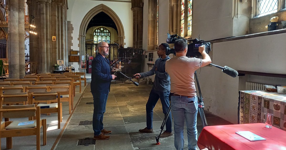 TheatreOLE's tweet photo. Interviewed by BBC @BBCLookEast this morning about MIDAIR, our co-created installation on migration on display at St Paul’s Church in Bedford until Sunday https://t.co/DtJKZNe5wg