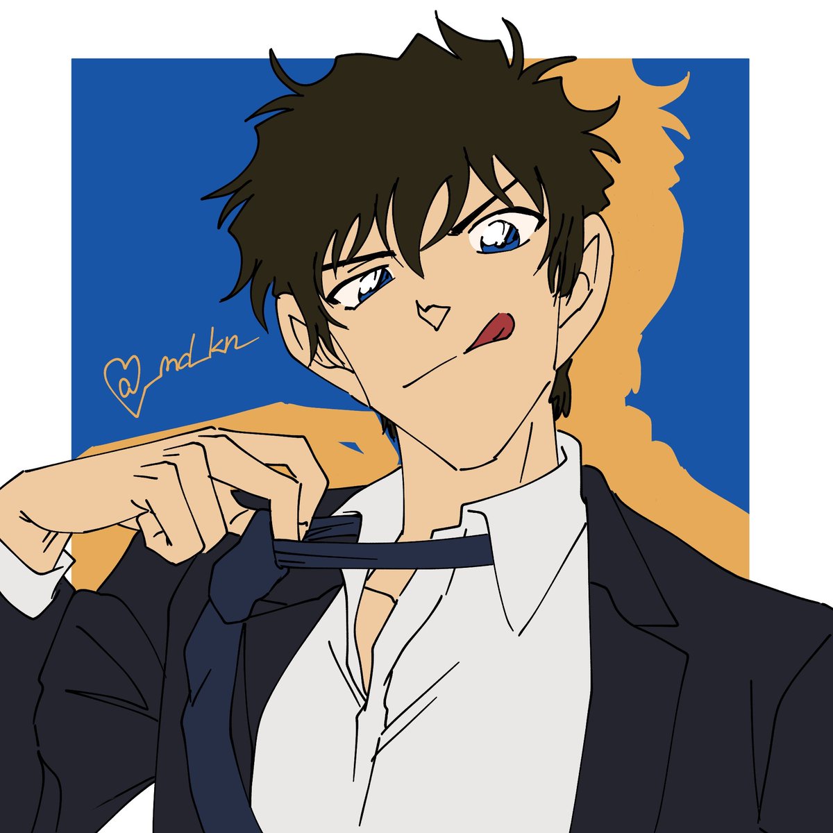 1boy male focus necktie tongue solo tongue out blue eyes  illustration images