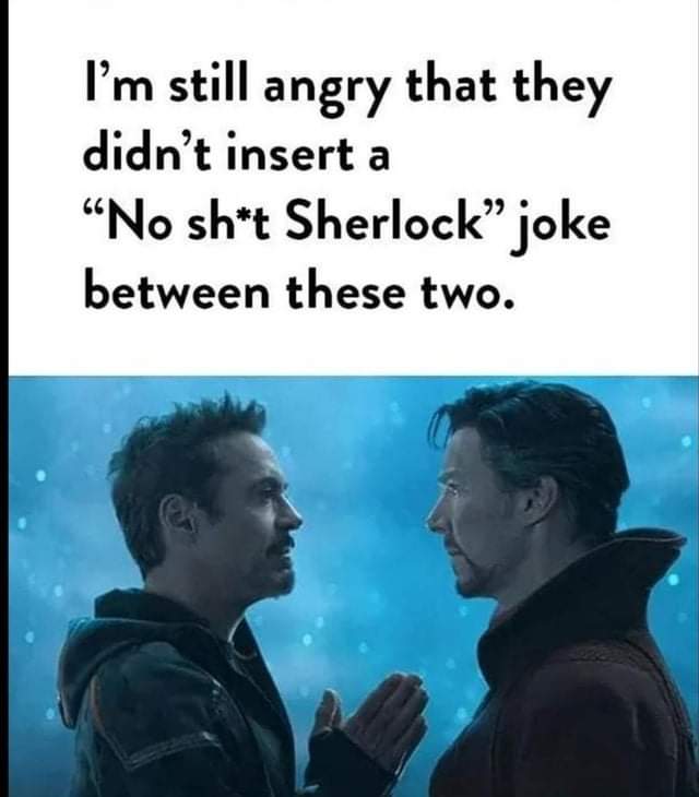 geraldgoco's tweet photo. Ironic that Moon Knight confirms Sherlock exists in the MCU, yet the closest we got is Dr. Strange saying
"No 💩, genius" in MoM. https://t.co/o55E549mIN