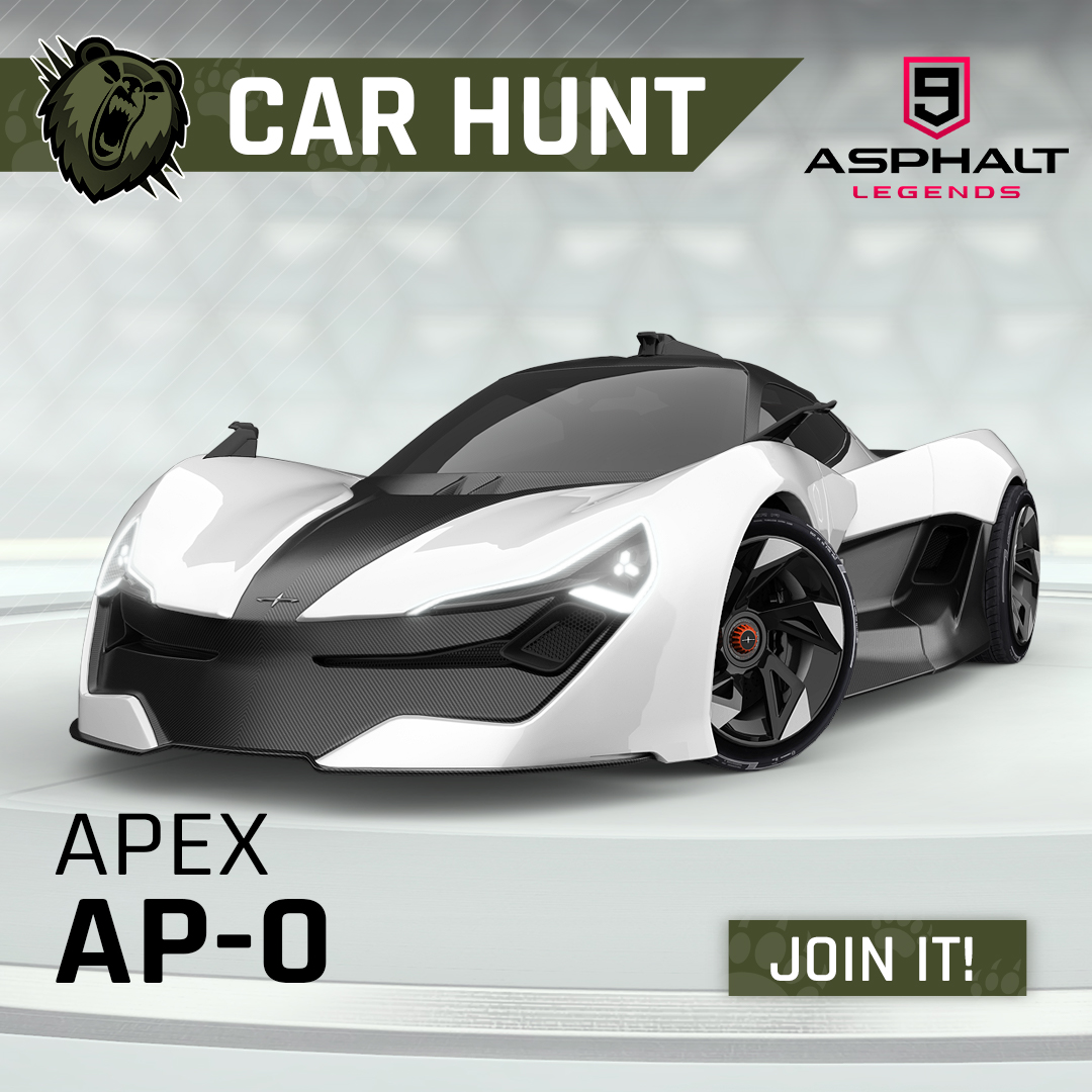 🐾CAR HUNT🐾 Twice in a month? Twice in a month! 😏 Join us tomorrow in the Apex AP-0 Car Hunt. Did you already star it up? #Asphalt9Legends #A9CarHunt @apexmotors_gl