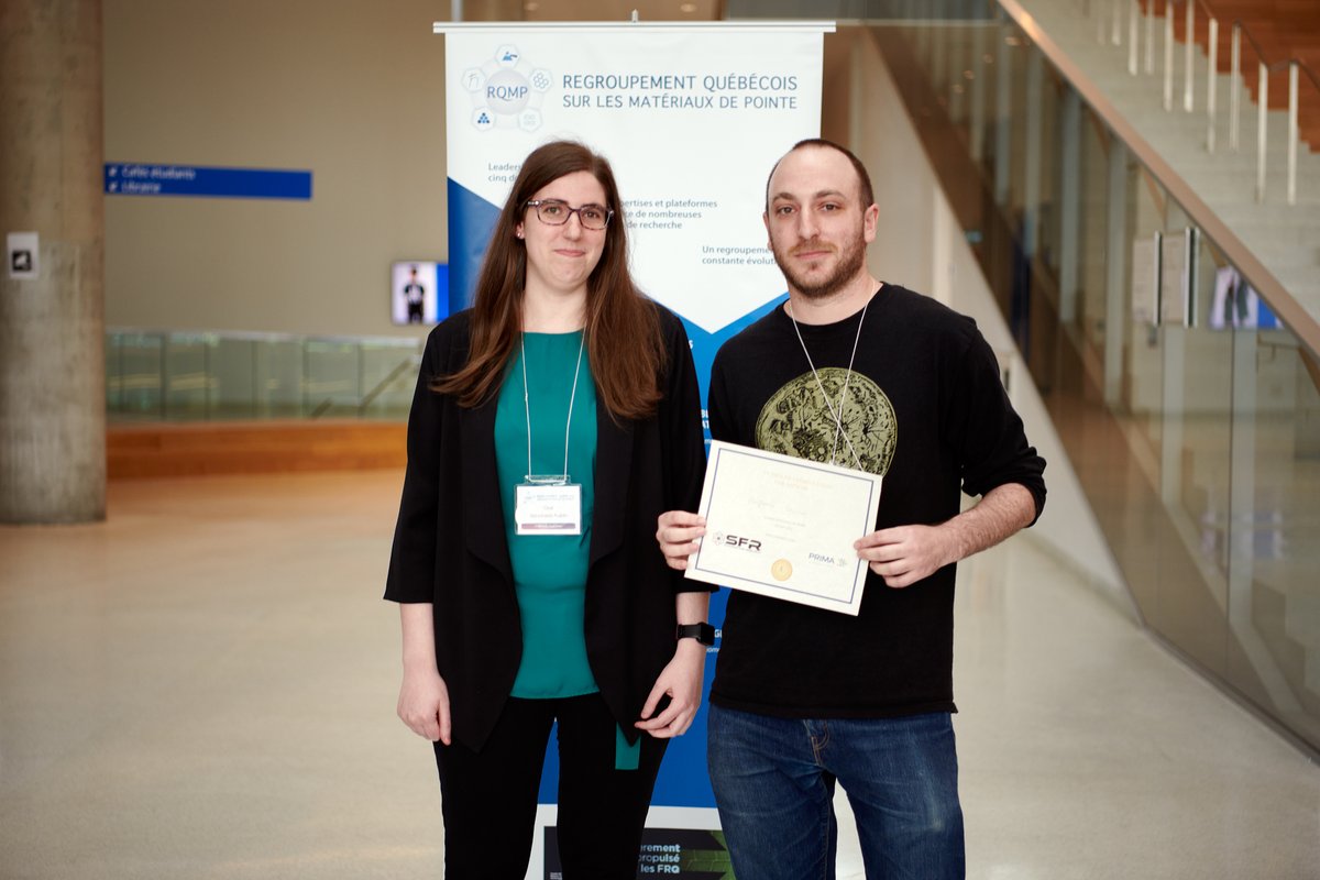 Thanks again to @SFR_Corp and @PRIMAQUEBEC for supporting the RQMP Grand Conference. Cloé Bouchard-Aubin from PRIMA was present to give the prize of the best poster presentation.