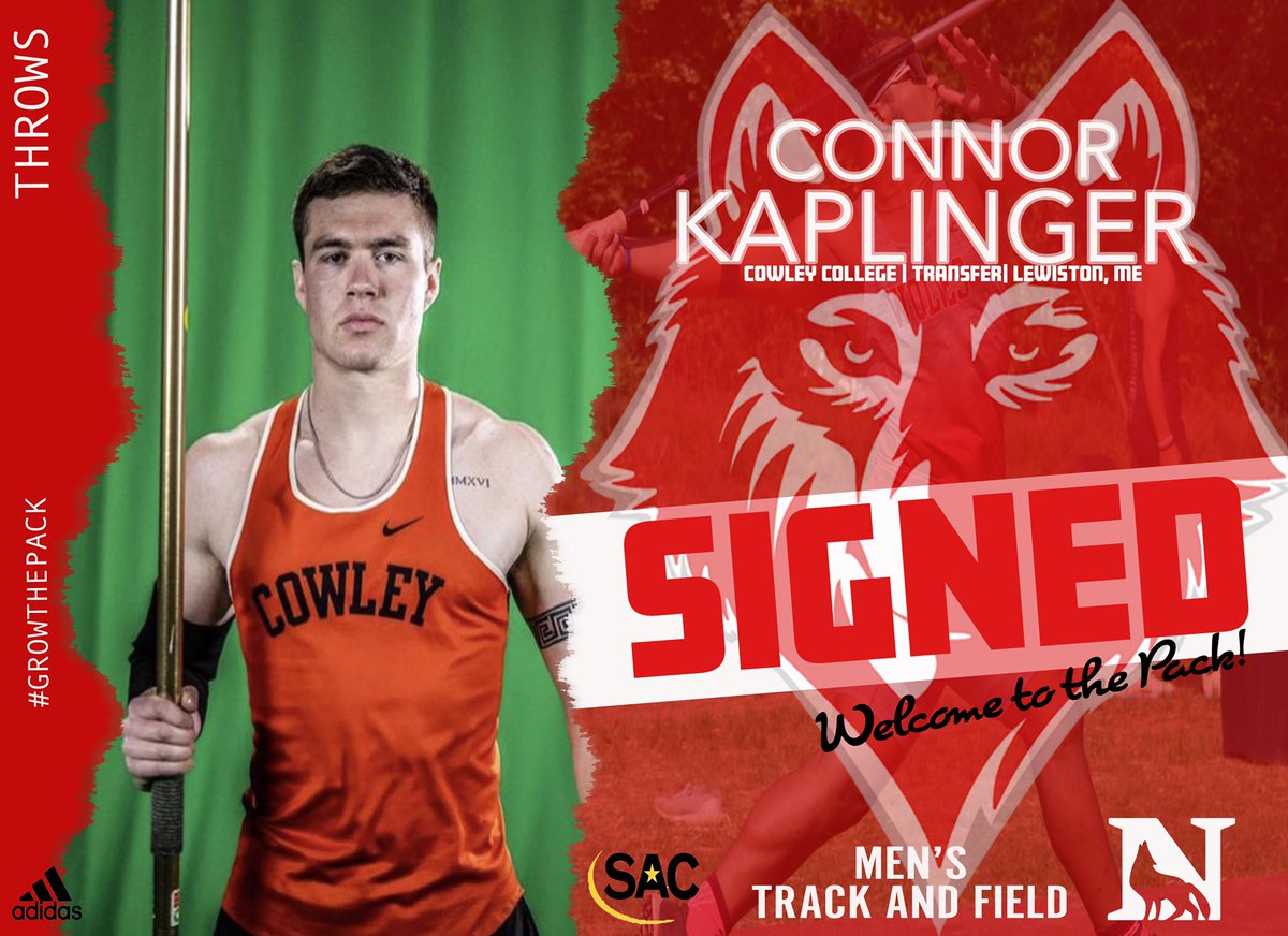 Thrilled to announce the signing of Connor Kaplinger. Connor is a transfer from Cowley College where he placed 4th in Javelin at the NJCAA Championships with a throw of 54.81m. Welcome to the Pack, Connor 🐺🔴 #PackStrong #GrowThePack