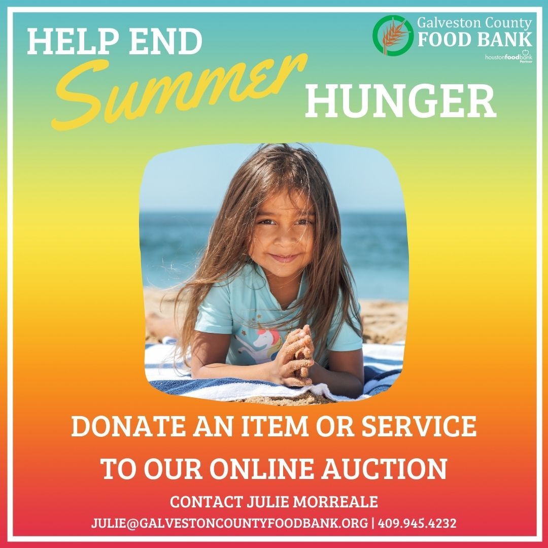 GalvestonCountyFoodBank (@galcofoodbank) on Twitter photo Make a difference for a child in need this summer by donating an item or service to our online auction that we are hosting July 14th - 18th. Make a donation here, yourcharityauction.com/item_donation.… or contact Julie at 409.945.4232 / julie@galvestoncountyfoodbank.org. Make a difference for a child in need this summer by donating an item or service to our online auction that we are hosting July 14th - 18th. Make a donation here, yourcharityauction.com/item_donation.… or contact Julie at 409.945.4232 / julie@galvestoncountyfoodbank.org.