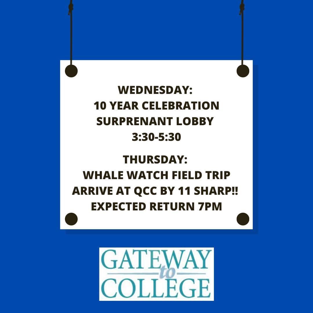 See you today for our 10 Year Celebration and tomorrow for our Whale Watch Field Trip!