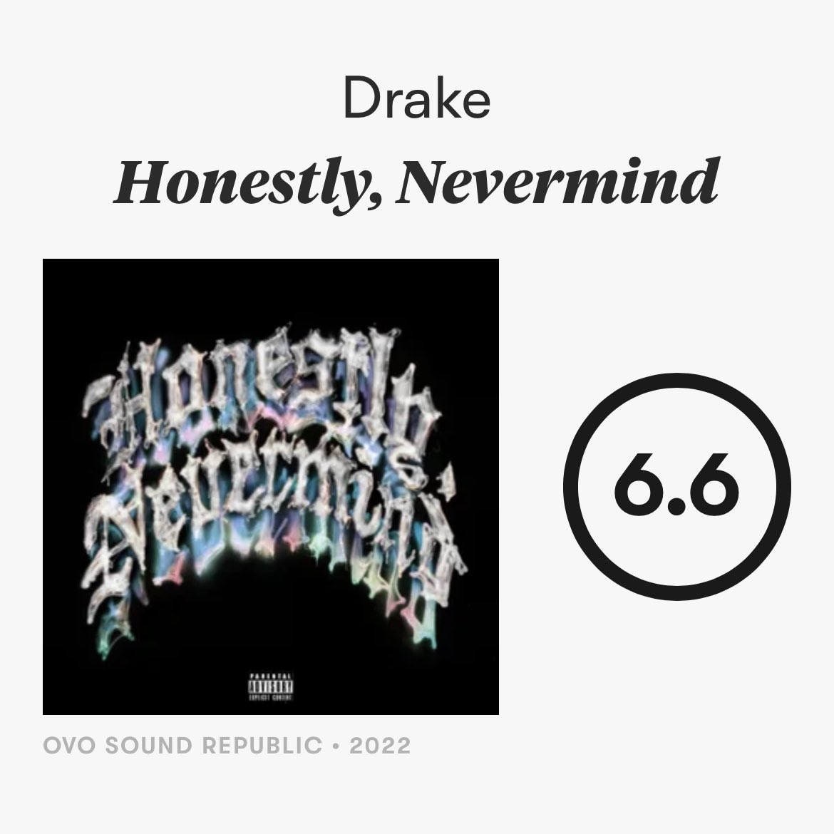 Ghost on Twitter "Drake’s Honestly, Nevermind got a higher Pitchfork
