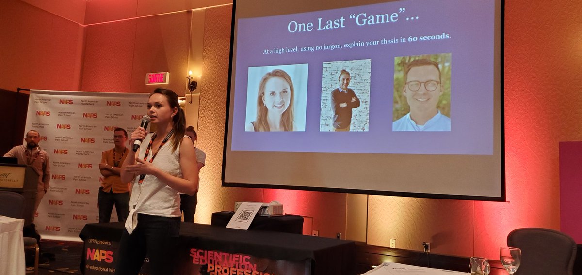 DonDanielOcay's tweet photo. Our lucky #NAPSters @leahthePhDya, @tylernelson406, and @scottravyts were chosen to present their thesis in 60, 30, 15, and 5 seconds 😳
#NAPainSchool https://t.co/nrsp816p1U