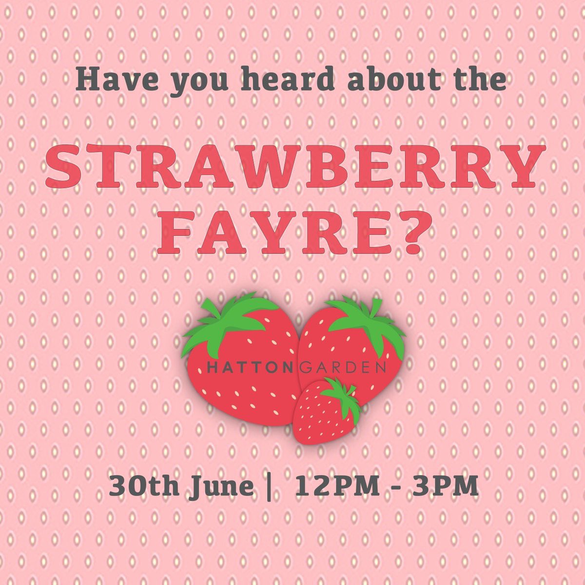 30th June <a href="/HattonGDN/">Hatton Garden BID</a> will be hosting the historic Strawberry Fayre at Brooke’s Market. 

Historically held in Ely Place, the event will now be hosted just behind Leather Lane - join us for champagne, strawberries and more!

📆 30/6/22
⏲️ 12pm-3pm
📍 EC1N 7SY

See you there!🍓 🥂