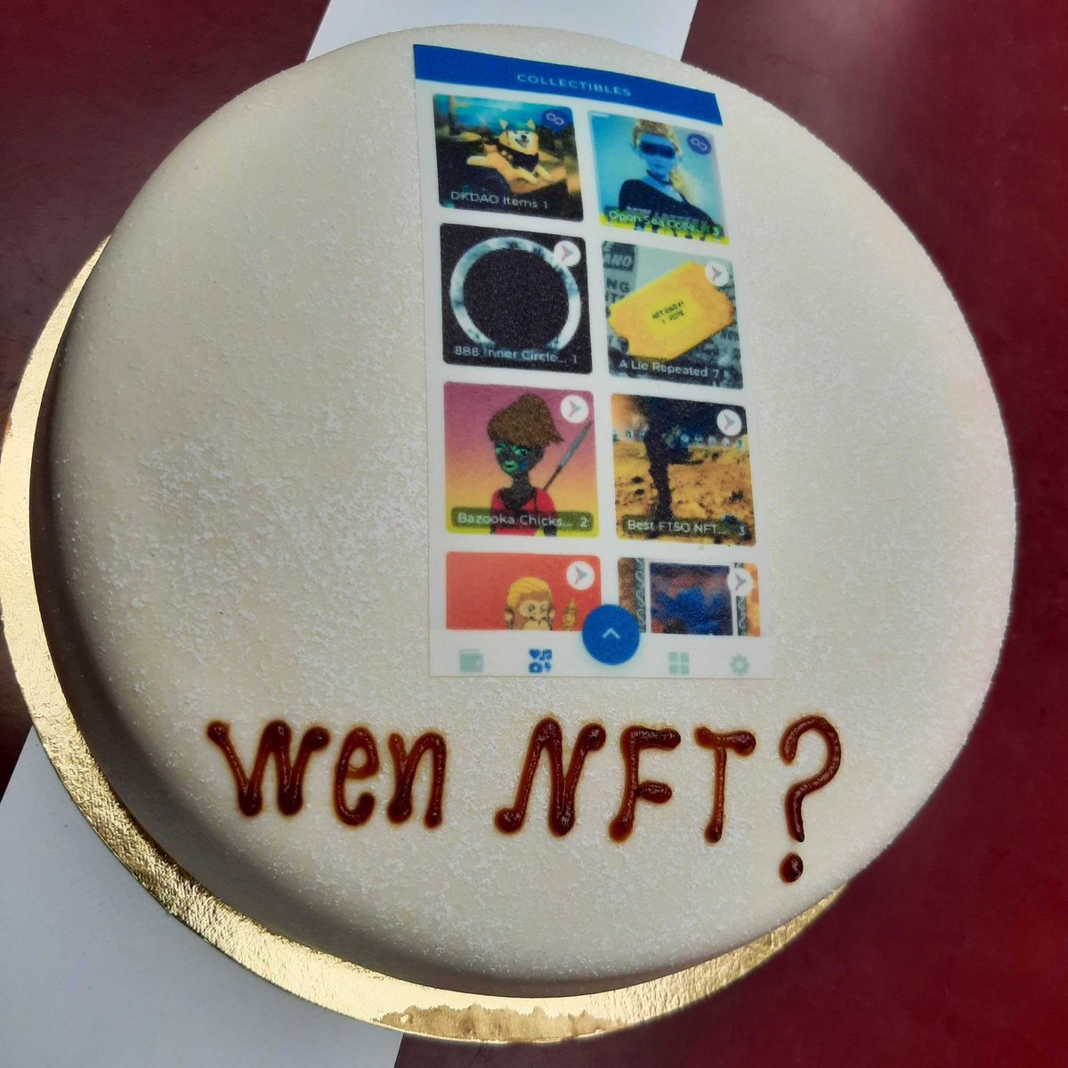 Wen NFT? 📢 Bifrost Wallet v0.4.0 including NFT support is currently undergoing extensive testing 🎨 Here's an actual screenshot printed on a cake! 🍰 #multichain #songbird #ethereum #polygon #collectibles #nfts #build