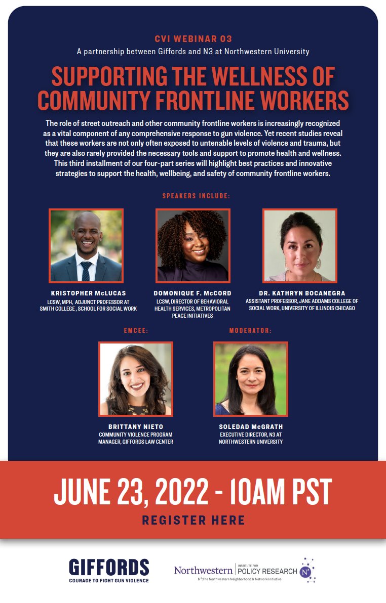 CornersResearch's tweet photo. Please join @GiffordsCourage and N3 for Tomorrow's #webinar on #wellness among #community frontline and #CVI workers!

Register here: https://t.co/lDgg7xkhXC

@8ocanegraK; @KristopherMcLu2, @domoniquemccord, @IPRatNU https://t.co/lqfKdy9QUo