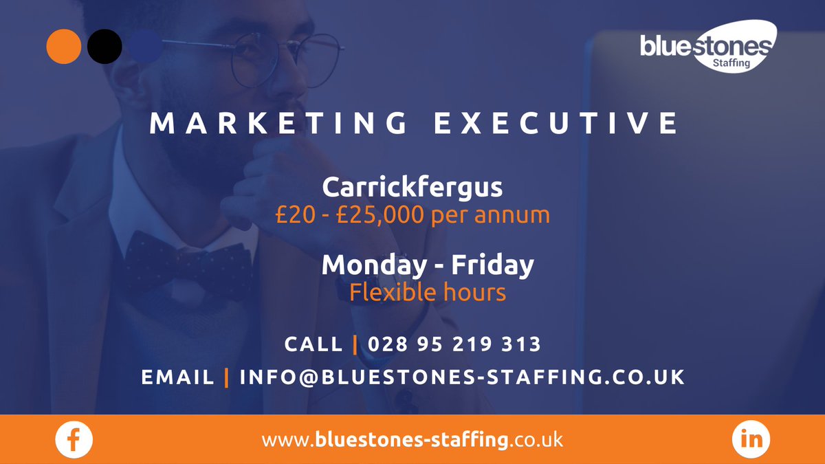 StaffingNI's tweet photo. We have an exciting opportunity for a Marketing Executive to join a leading retailer in Carrickfergus! 
If you’re interested in this role, please contact Tina by calling our office on 028 95 219313 &amp; she’ll be happy to help you. 

#Marketing #MarketingExecutive #NIJobs https://t.co/LEyfBwtYqg