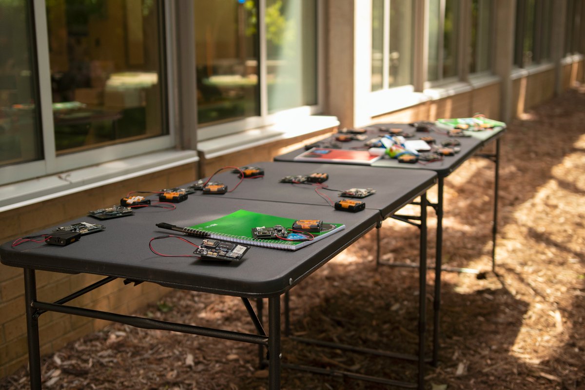 DestinationSPCE's tweet photo. Day 2 of Destination SPACE camp students finished building their robotic rovers and soldered their weather stations. Students also collected data outside to analyze later this week and started working on their presentations. https://t.co/xQrMTgl9vl