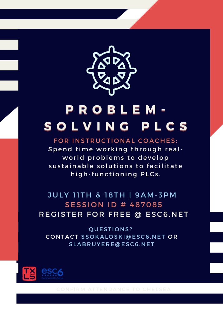Ahoy there! Instructional Coaches, join us for this free session and set yourself up for smooth sailing with your PLCs all year long. Register today at escweb.net/tx_esc_06/cata… @escregion6 #lessonstudy #instructionalcoach #PLC