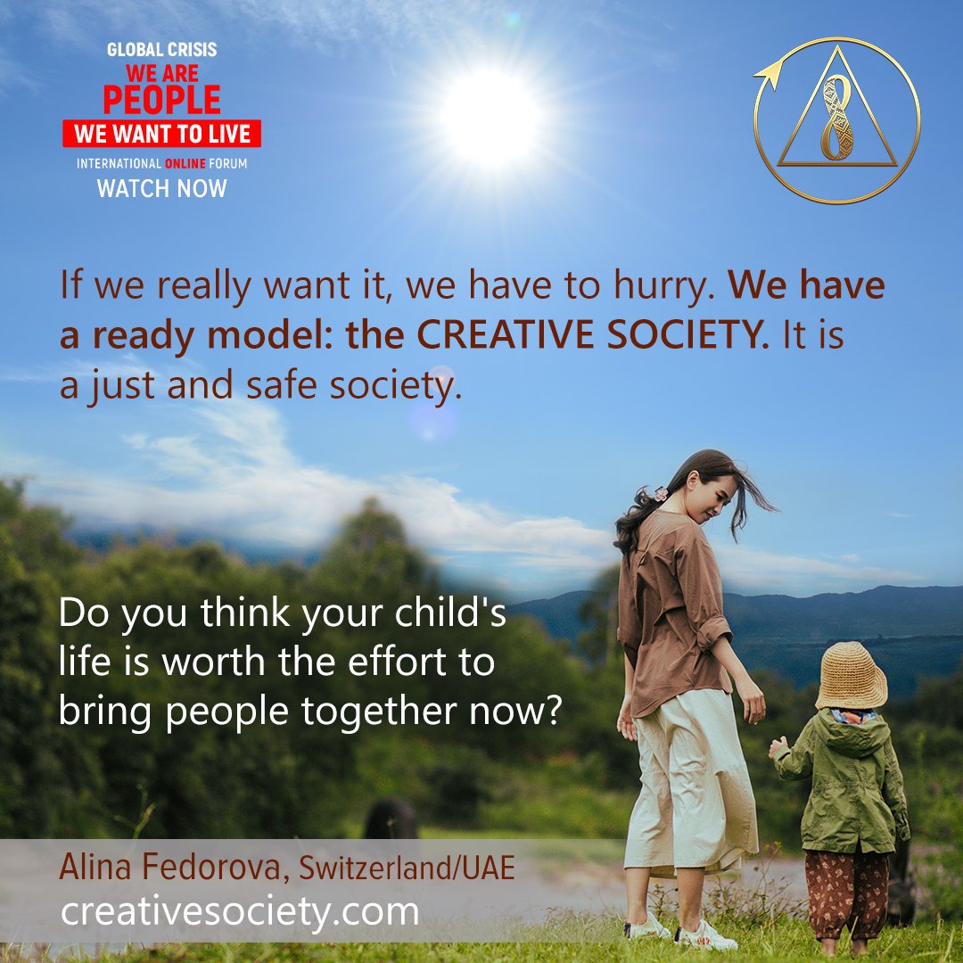The format of #CreativeSociety can
✅provide a #future without #wars, conflicts, #violence, and #hunger;
✅ensure decent #life for people all over the world.
Let's create together a peaceful and safe #world for us and our #children!
🟢creativesociety.com/creative-socie…
#WeWant2Live #Peace