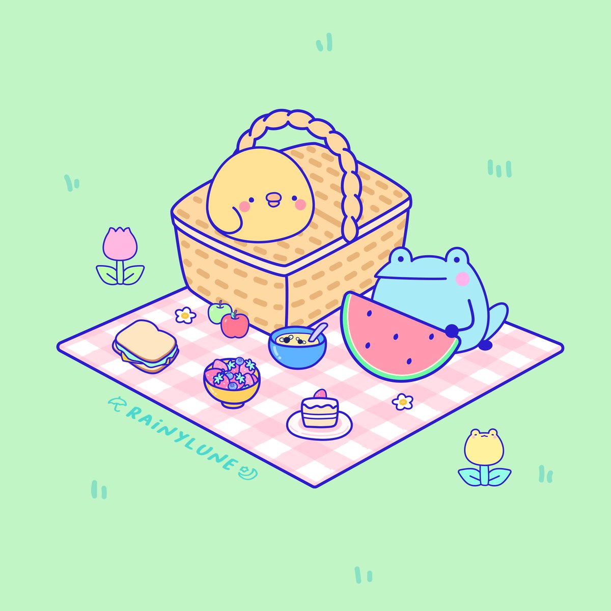 「it's nice to have a picnic with friends!」|rachel 🐸 reichenbachのイラスト