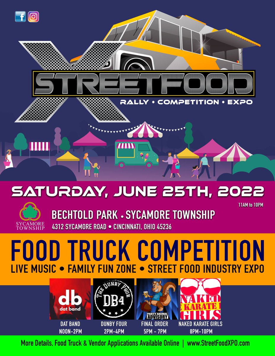 SycamoreTwp's tweet photo. The Street Food Rally is this Saturday, June 25th at Bechtold Park in @SycamoreTwp! Enjoy great food, live bands, and fun for the kids! #moreinsycamore #streetfood https://t.co/jysTCT57Qr