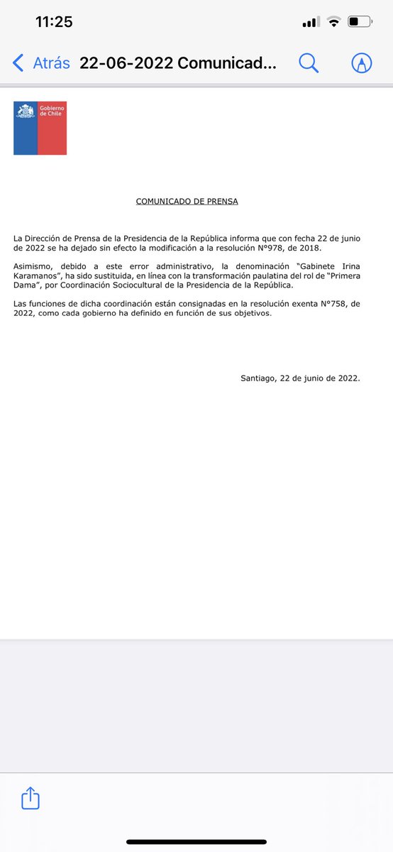 tv_monica's tweet image. Gobierno deja sin efecto resolución de cambio de nombre, explican que los objetivos se mantienen y son los que se definían en la anterior resolución y dicen que fue error administrativo. 
Nombre será: Coordinación Sociocultural de la Presidencia de la República. 
Aquí comunicado